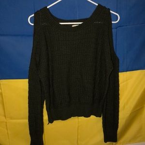 Grunge olive green shoulder cut out sweater